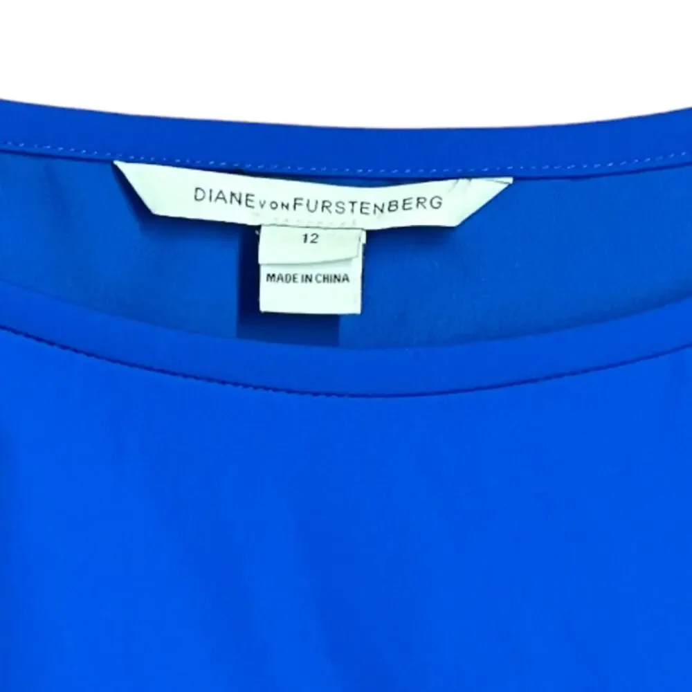 Diane Von Furstenberg Blue Faux Wrap Dress With Tie Belt Knee Length Size 12 - Picture 3 of 10